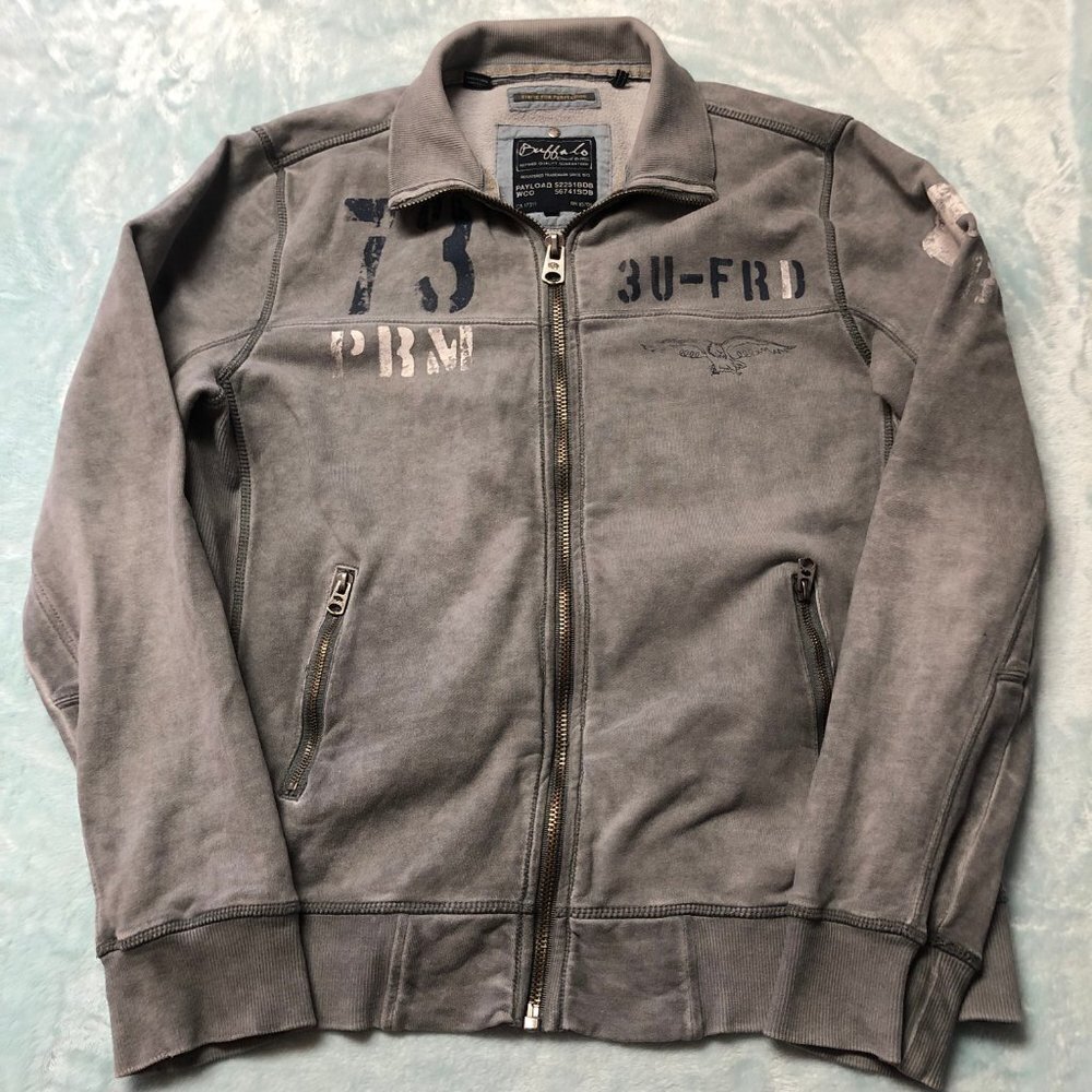 Buffalo David Bitton Distredded Grey Zip Up Lightweight Jacket Medium - Picture 3 of 11